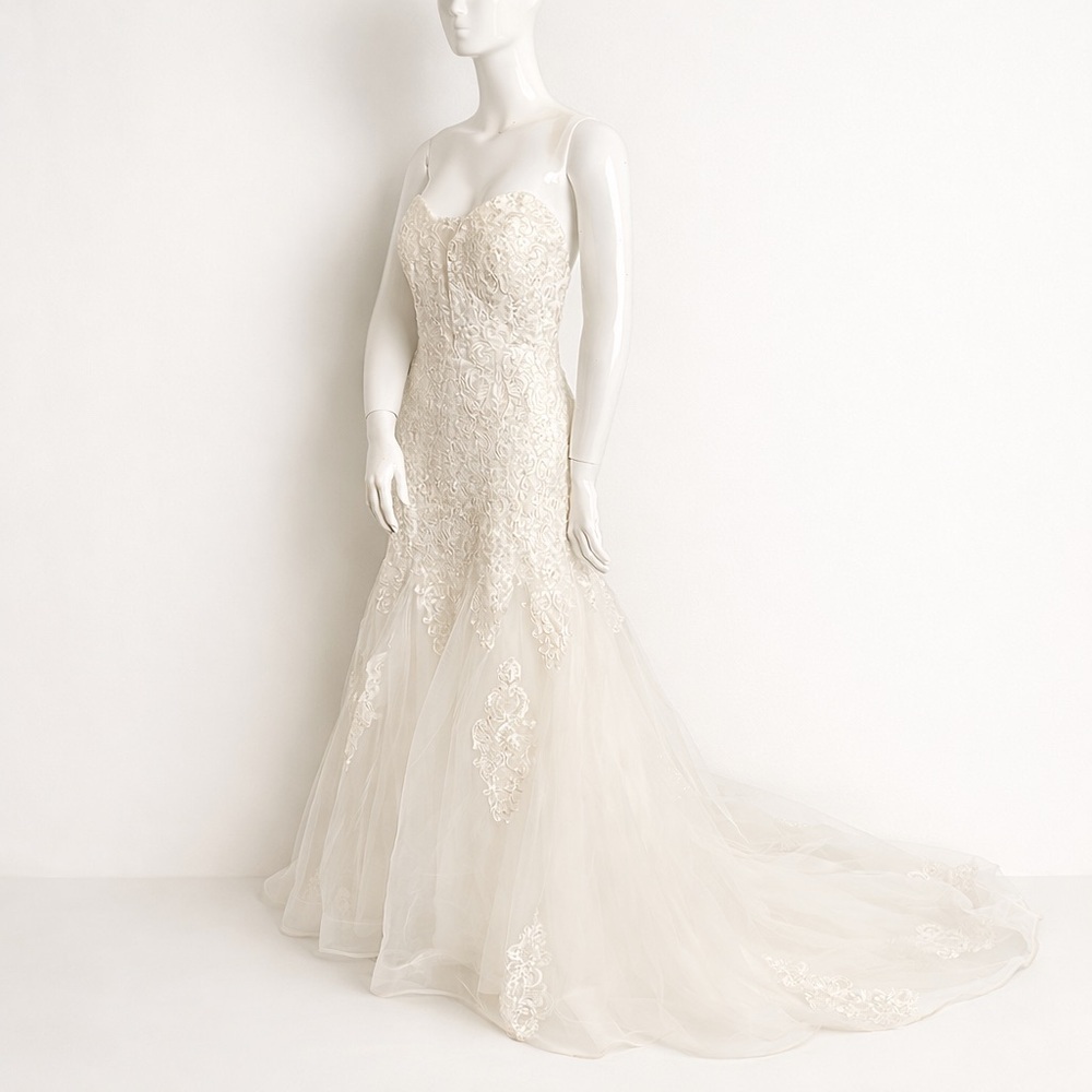 Lace Mermaid Wedding Dress Ivory Strapless Corset Bridal Gown Train US 4-8 NWOT
